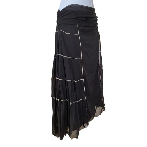 Vintage Y2k Black Mesh Pleated Ruched Sheer Gauzy Goth Whimsy Fairy Midi Skirt S - Picture 5 of 7
